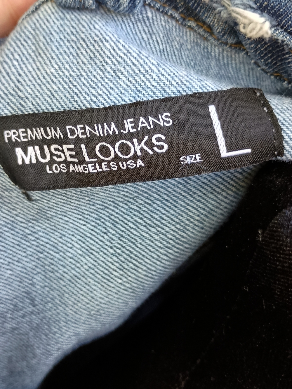 Muse Looks 100% Cotton Distressed Long Blue Denim Jacket - Women Jeans_Large - Picture 7 of 8